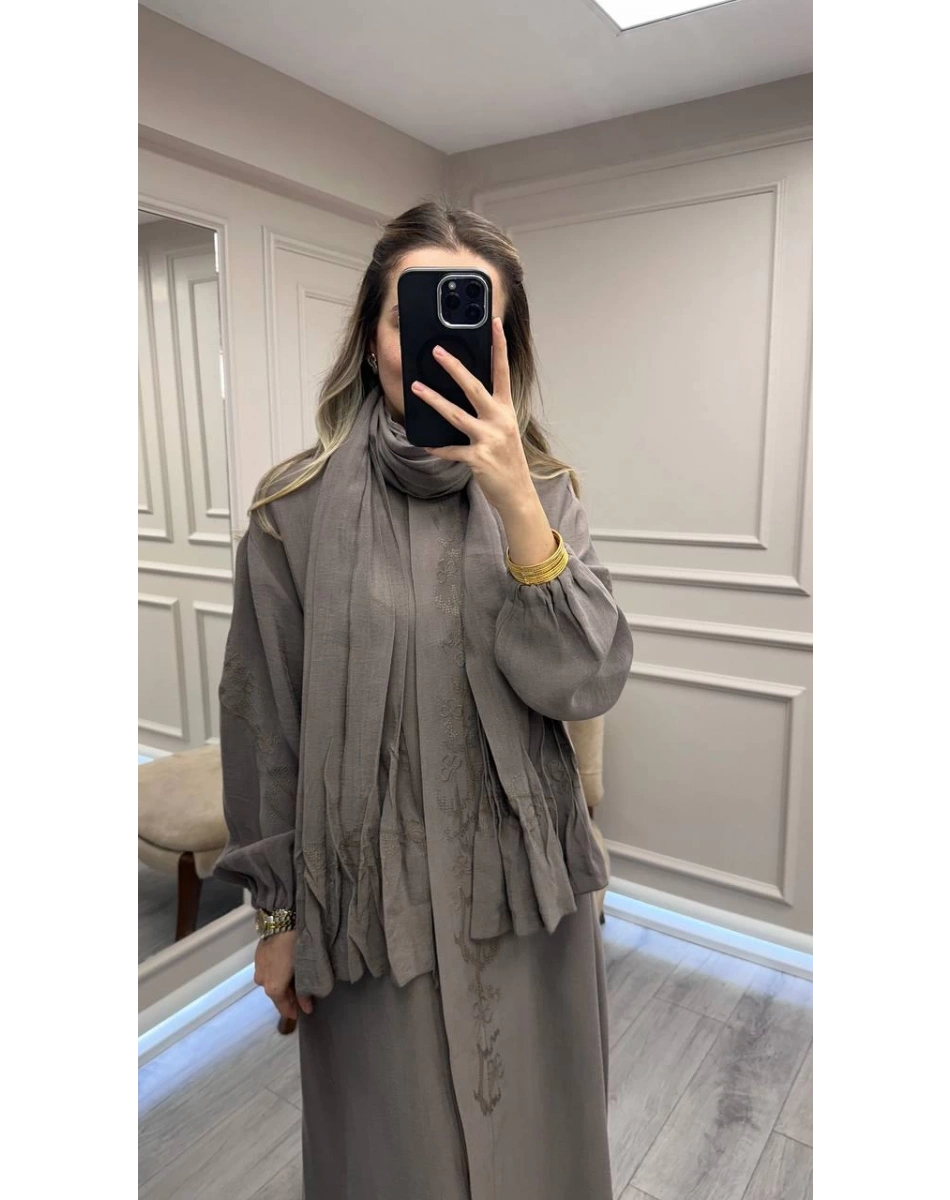 Misswhence 38514 Vizon Nakış Detaylı Şallı Ferace