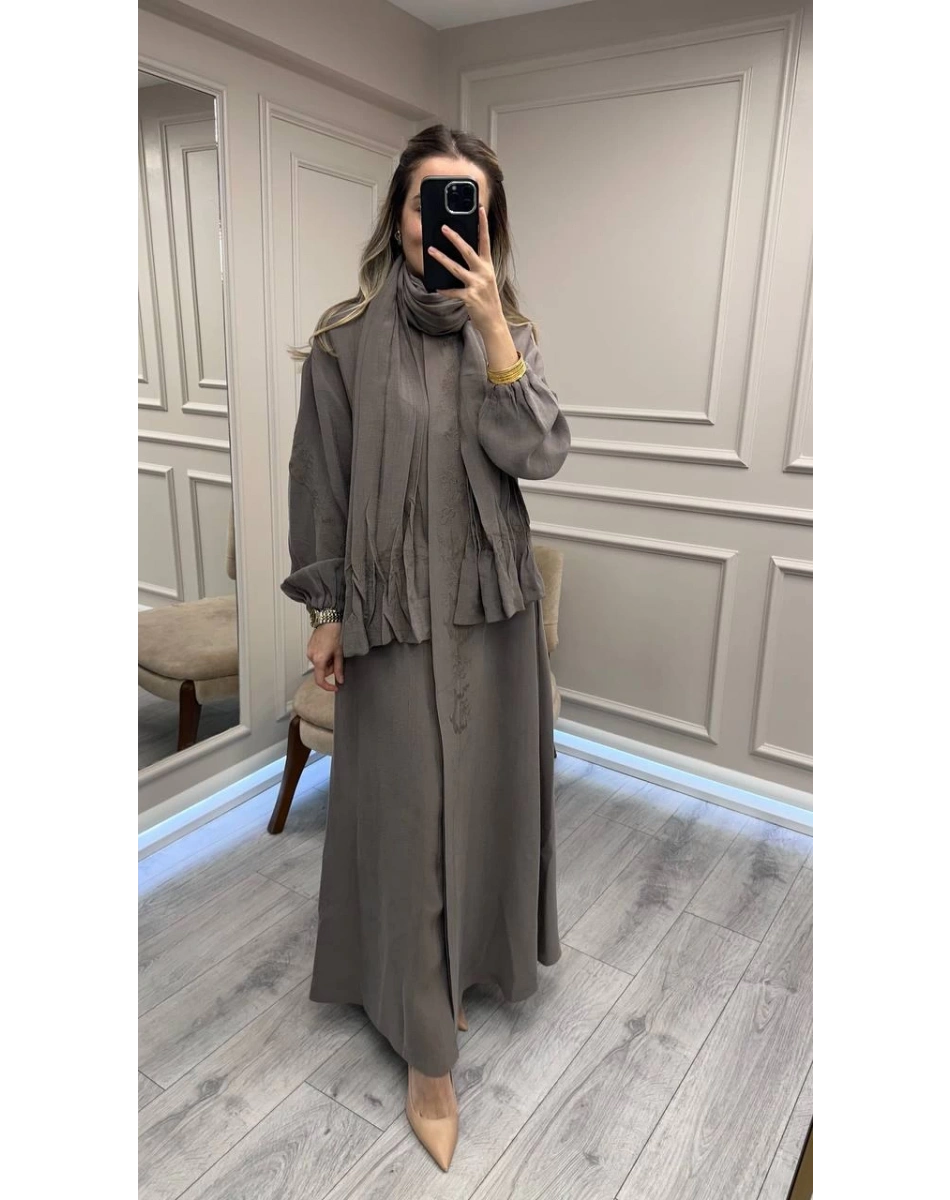 Misswhence 38514 Vizon Nakış Detaylı Şallı Ferace