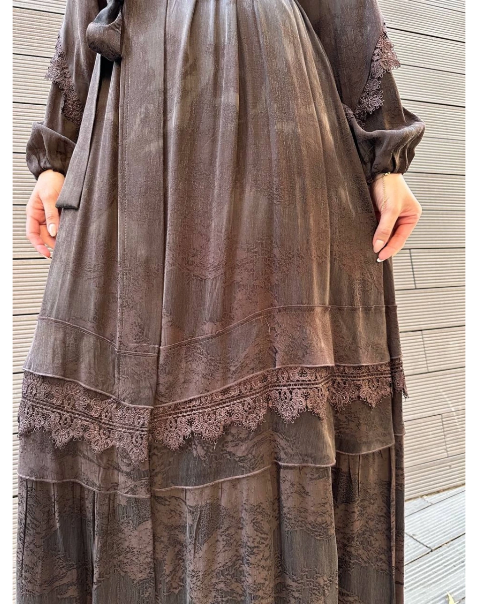 Misswhence 38528 Kahverengi Dantel Detaylı Kap