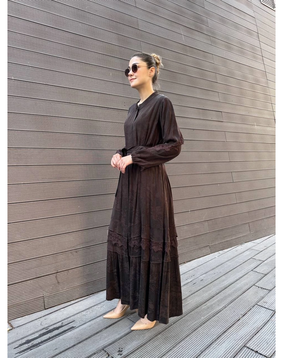 Misswhence 38528 Kahverengi Dantel Detaylı Kap