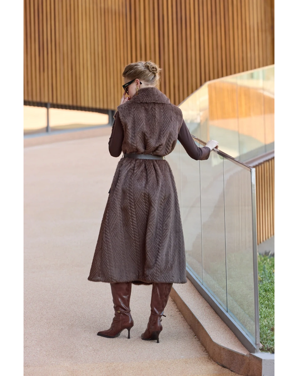 Misswhence 38700 Kahverengi Kemerli Yelek