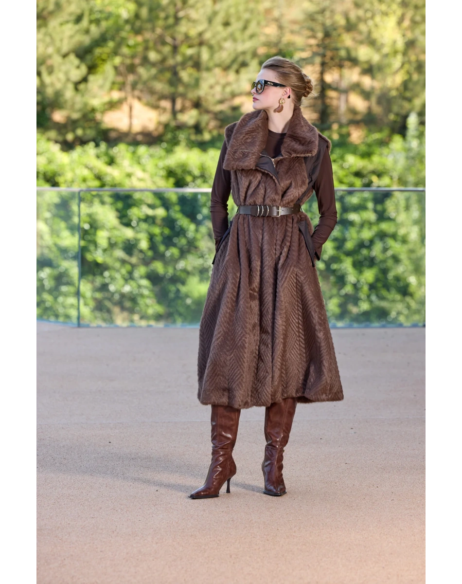 Misswhence 38700 Kahverengi Kemerli Yelek