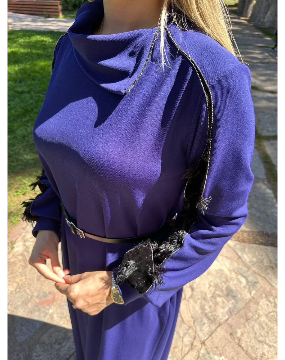 Misswhence 38800 Mor Kadife Detaylı Elbise