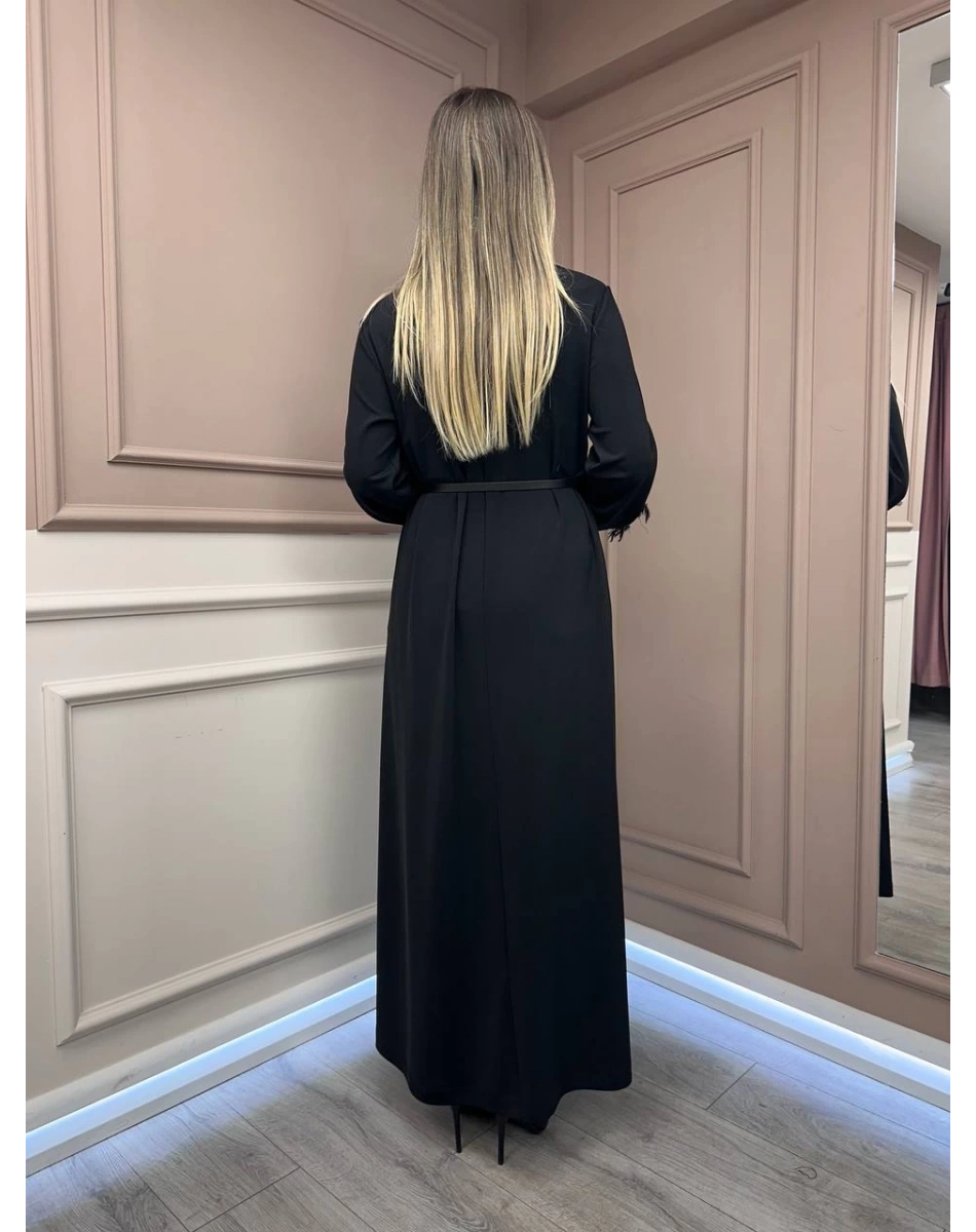 Misswhence 38800 Siyah Kadife Detaylı Elbise