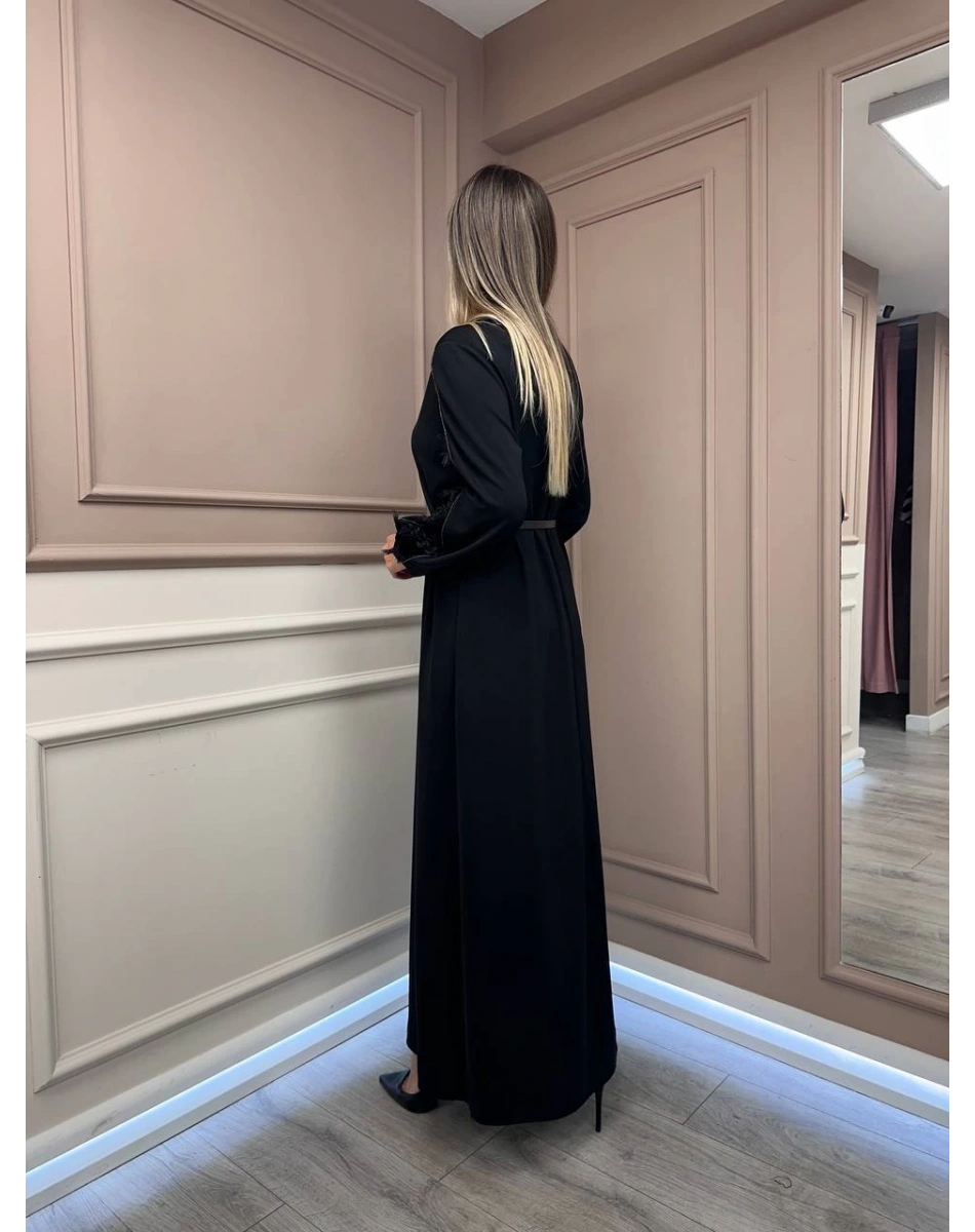 Misswhence 38800 Siyah Kadife Detaylı Elbise