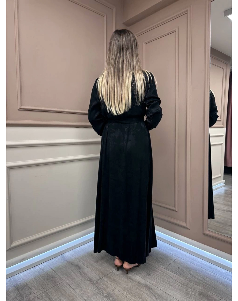 Misswhence 38801 Siyah Jakarlı Cupro Elbise