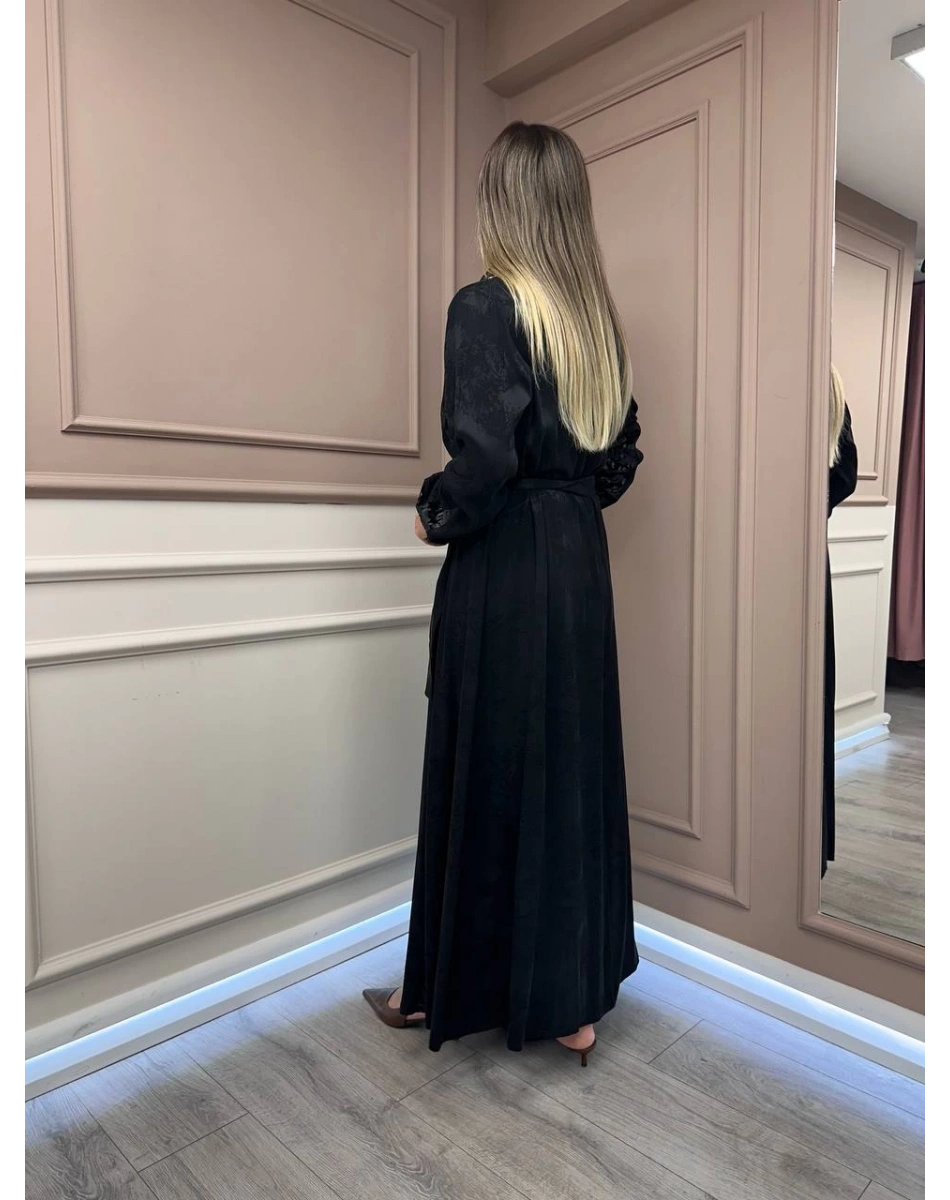 Misswhence 38801 Siyah Jakarlı Cupro Elbise