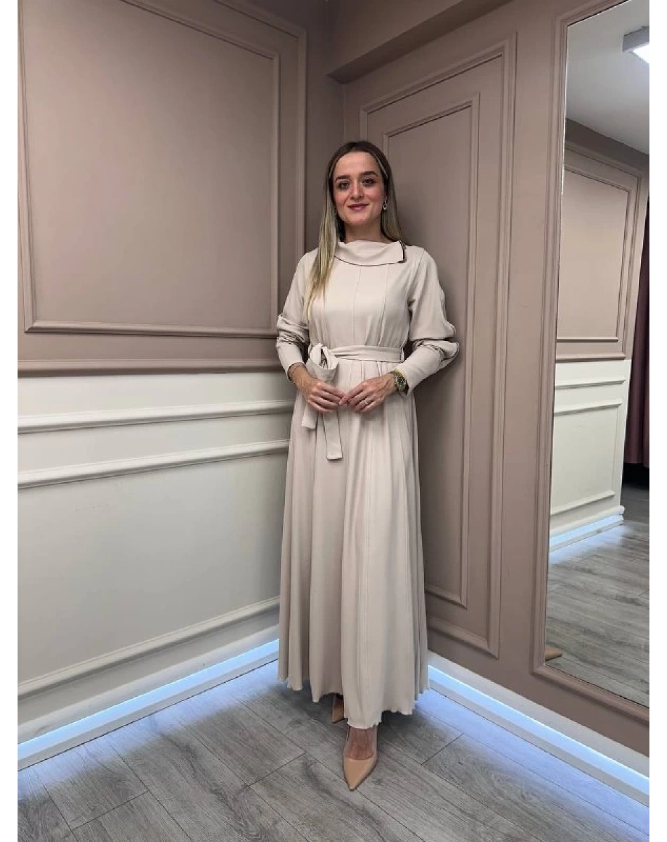 Misswhence 38803 Ekru Fermuar Detaylı Elbise