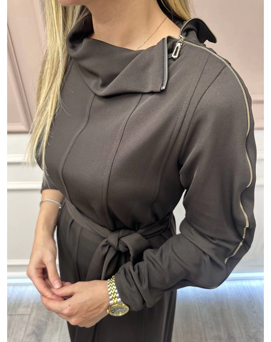 Misswhence 38803 Kahverengi Fermuar Detaylı Elbise