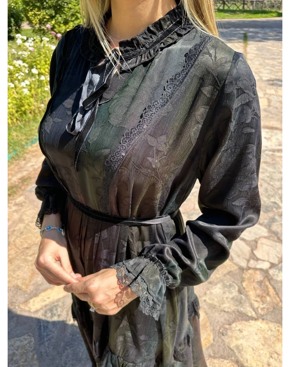 Misswhence 38805 Gökkuşağı Cupro Jakar Elbise