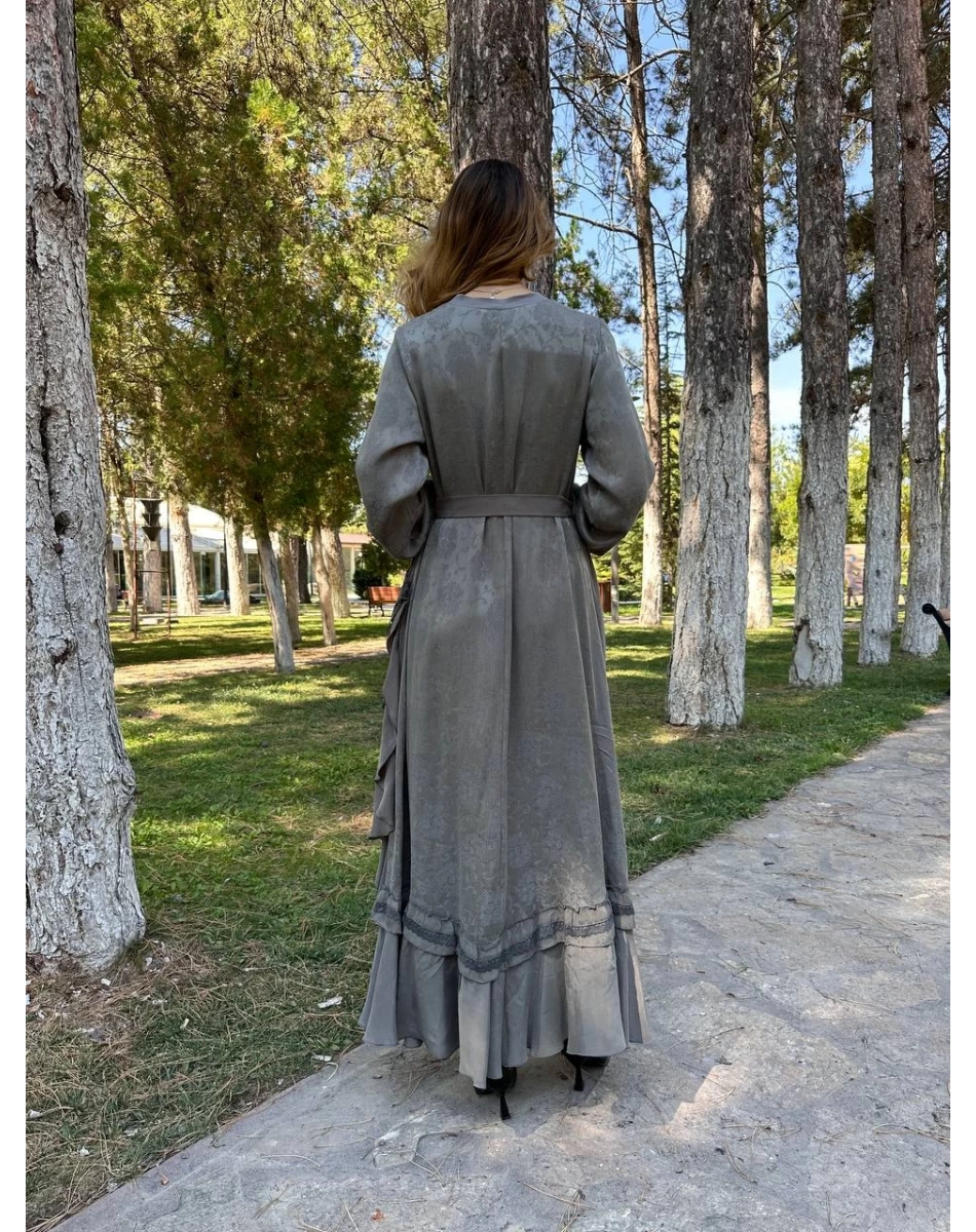 Misswhence 38806 Gri Cupro Dantel Detaylı Elbise