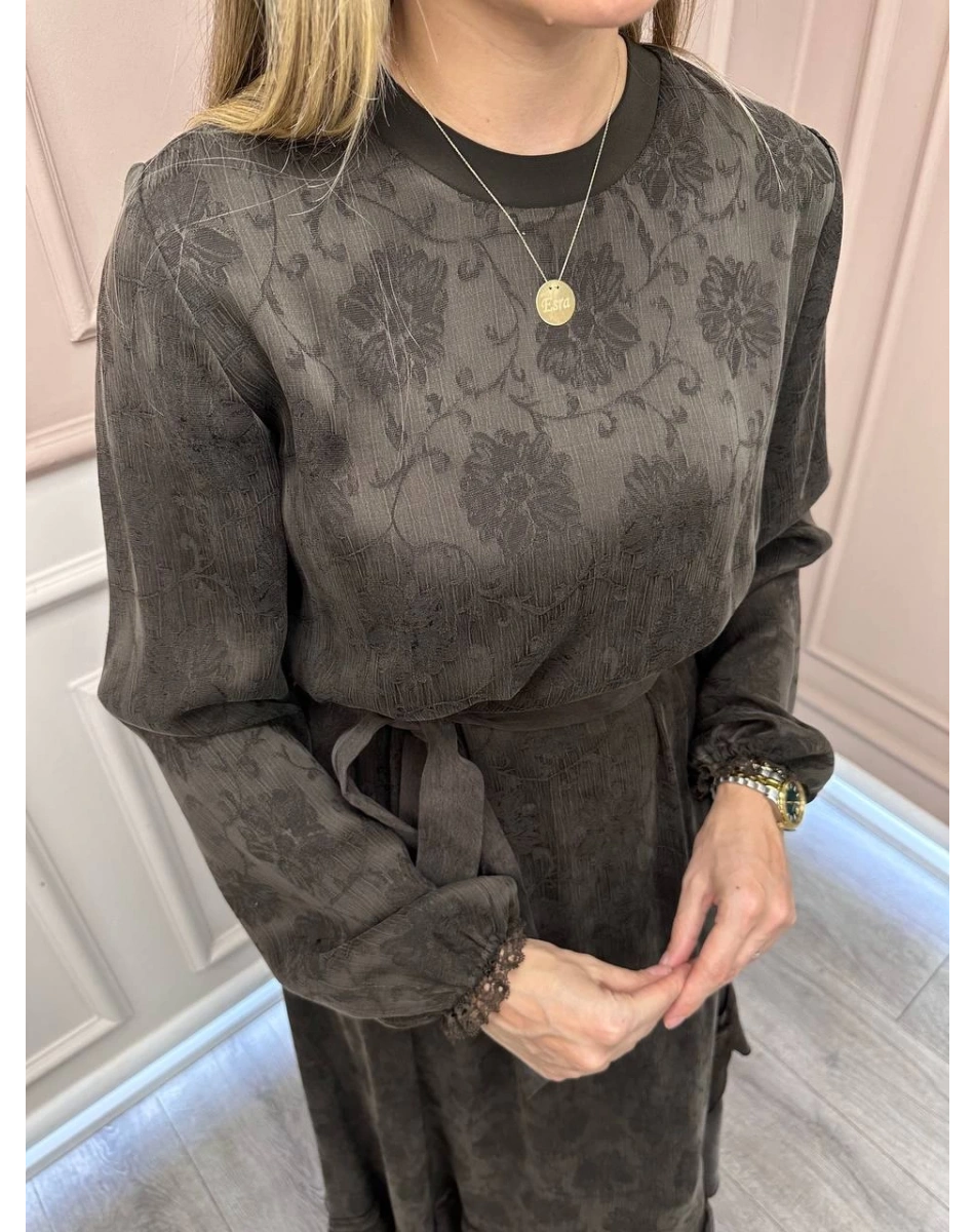 Misswhence 38806 Kahverengi Cupro Dantel Detaylı Elbise