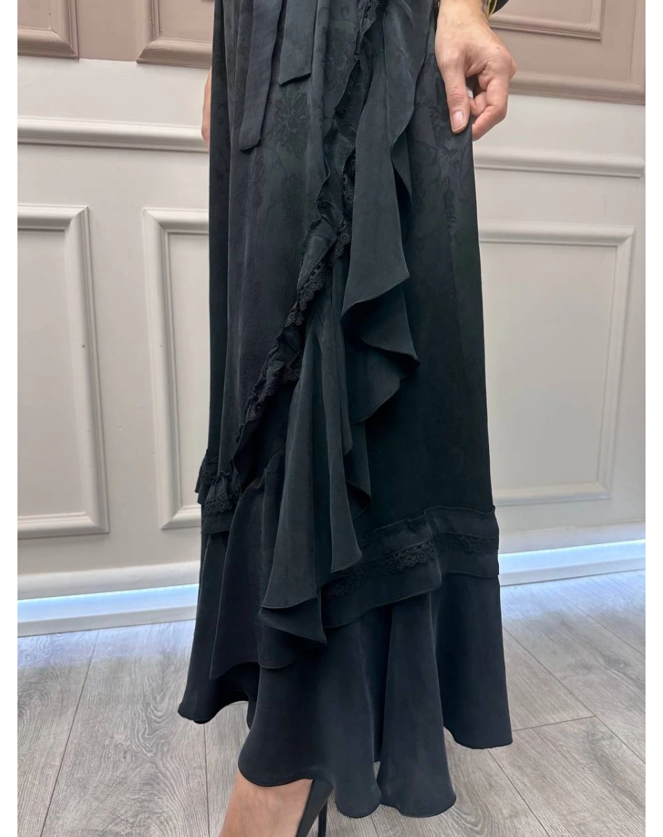 Misswhence 38806 Siyah Cupro Dantel Detaylı Elbise