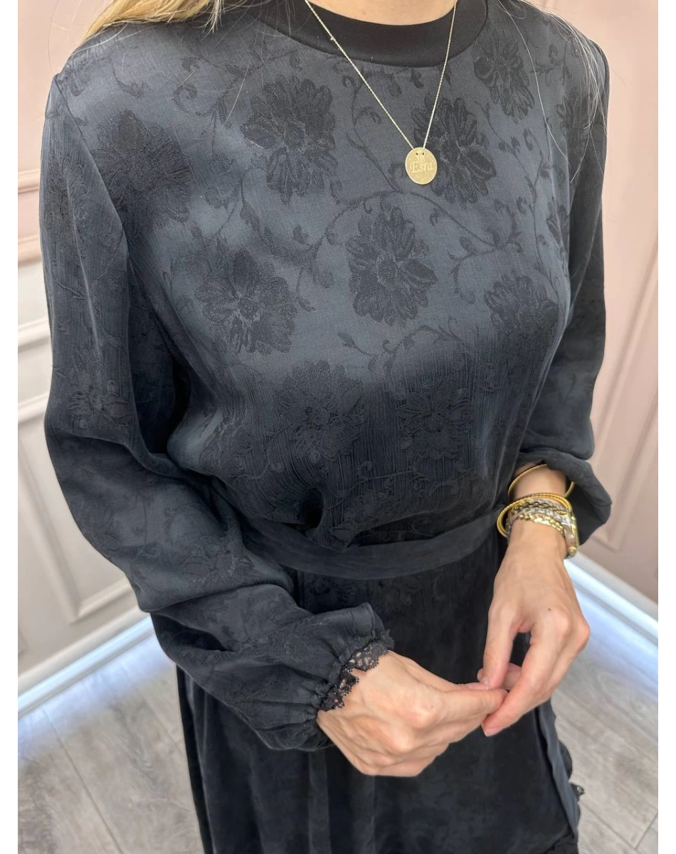 Misswhence 38806 Siyah Cupro Dantel Detaylı Elbise