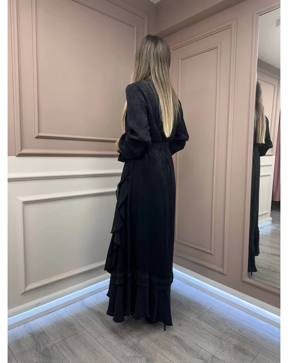 Misswhence 38806 Siyah Cupro Dantel Detaylı Elbise