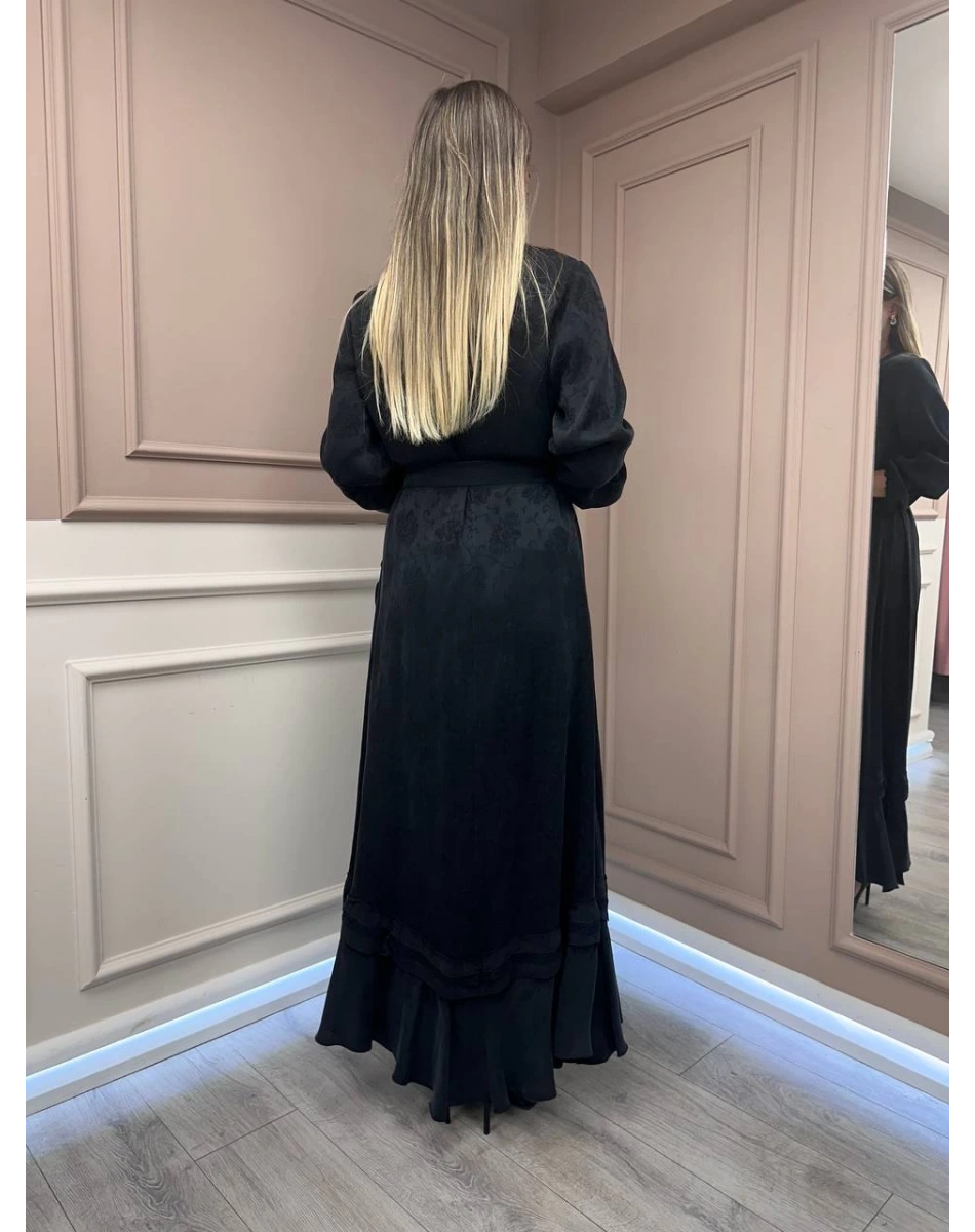 Misswhence 38806 Siyah Cupro Dantel Detaylı Elbise