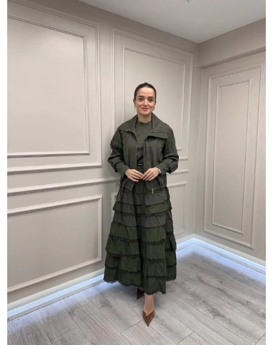 Misswhence 38807 Haki Ceketli İkili Elbise