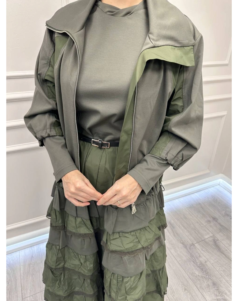 Misswhence 38807 Haki Ceketli İkili Elbise