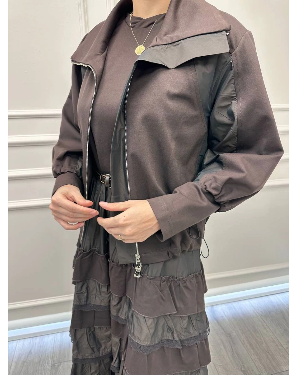 Misswhence 38807 Kahverengi Ceketli İkili Elbise