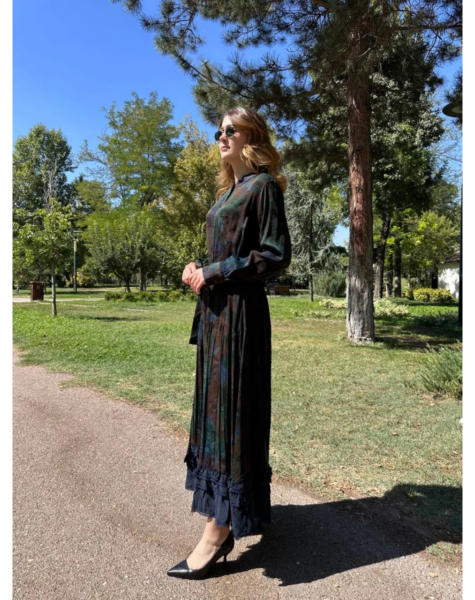 Misswhence 38809 Oijinal Jakarlı Cupro Elbise