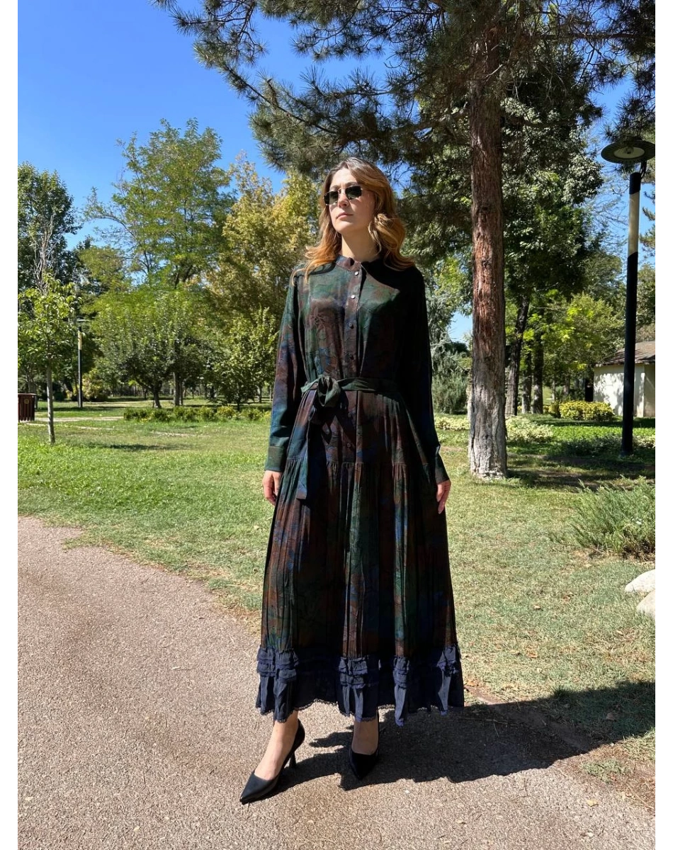 Misswhence 38809 Oijinal Jakarlı Cupro Elbise