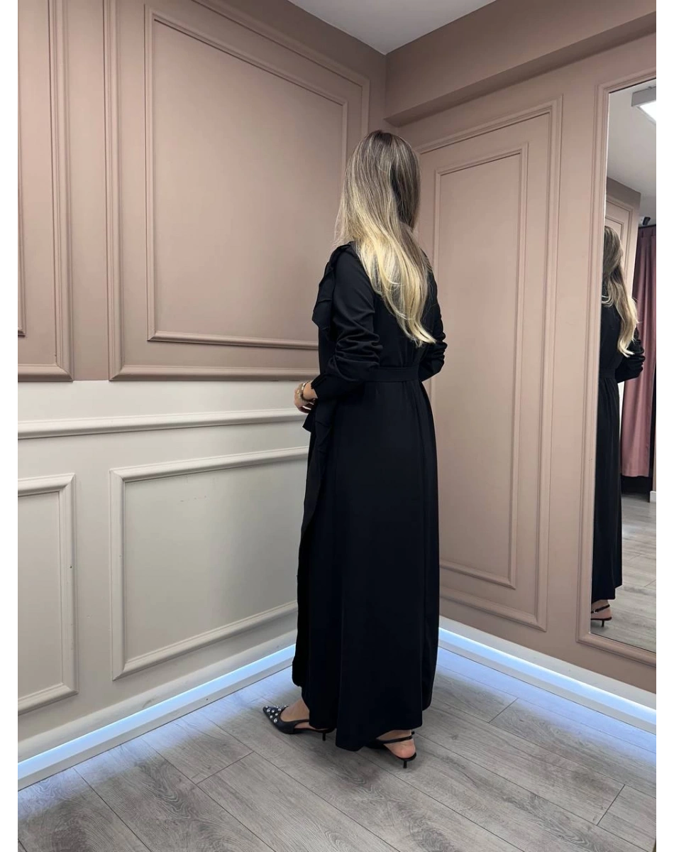 Misswhence 38816 Siyah Bakla Desen Elbise