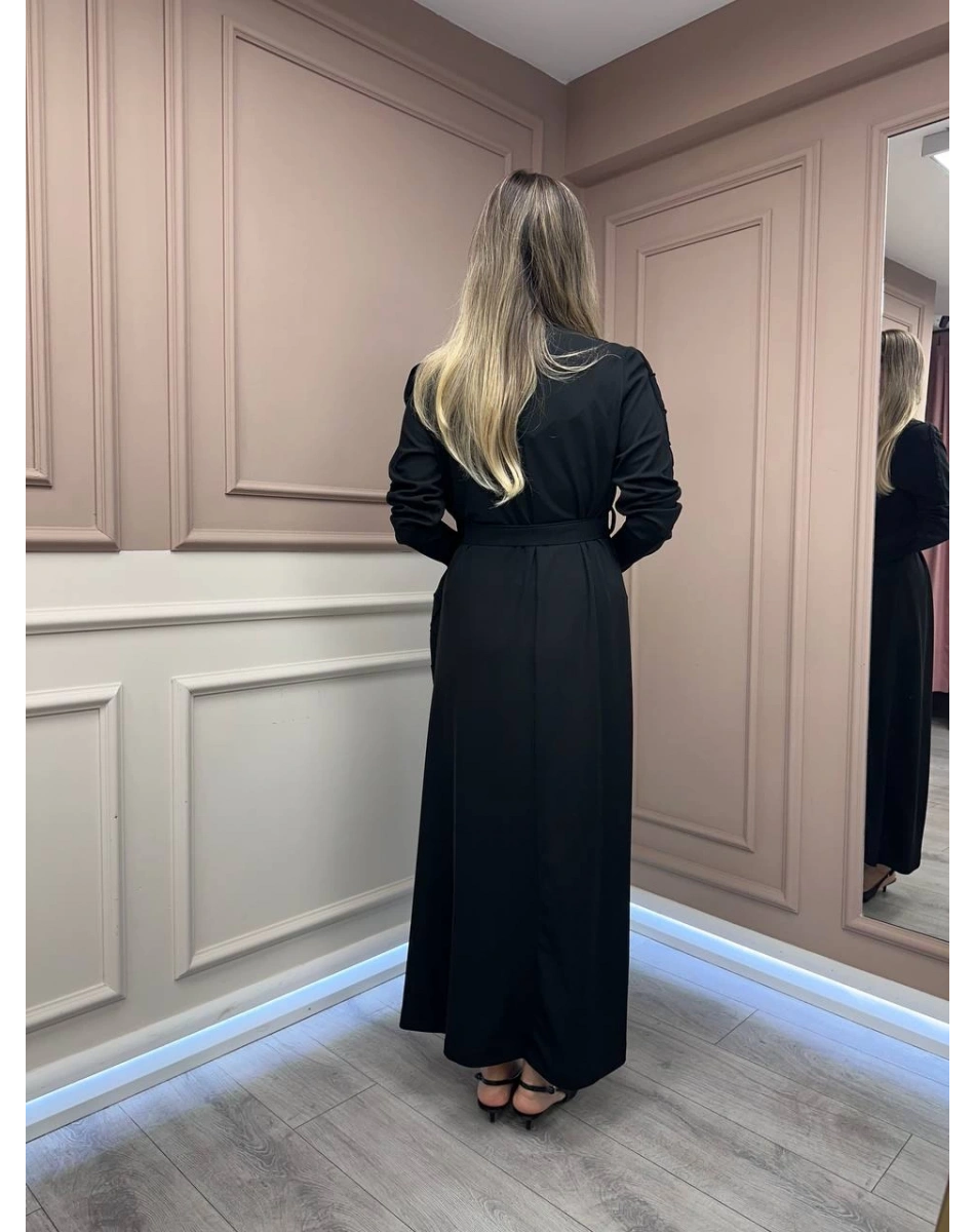 Misswhence 38816 Siyah Bakla Desen Elbise