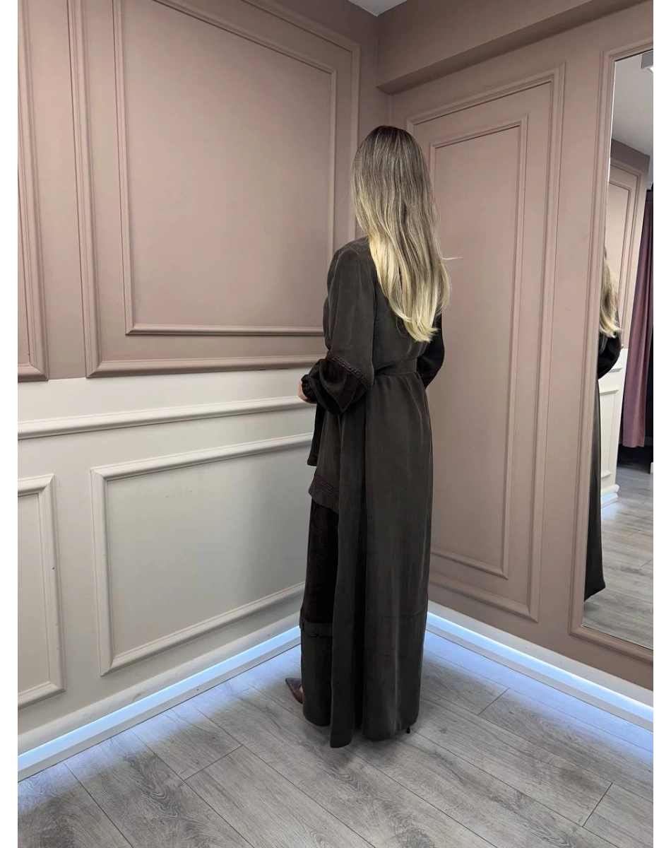 Misswhence 38818 Kahverengi Cupro Elbise