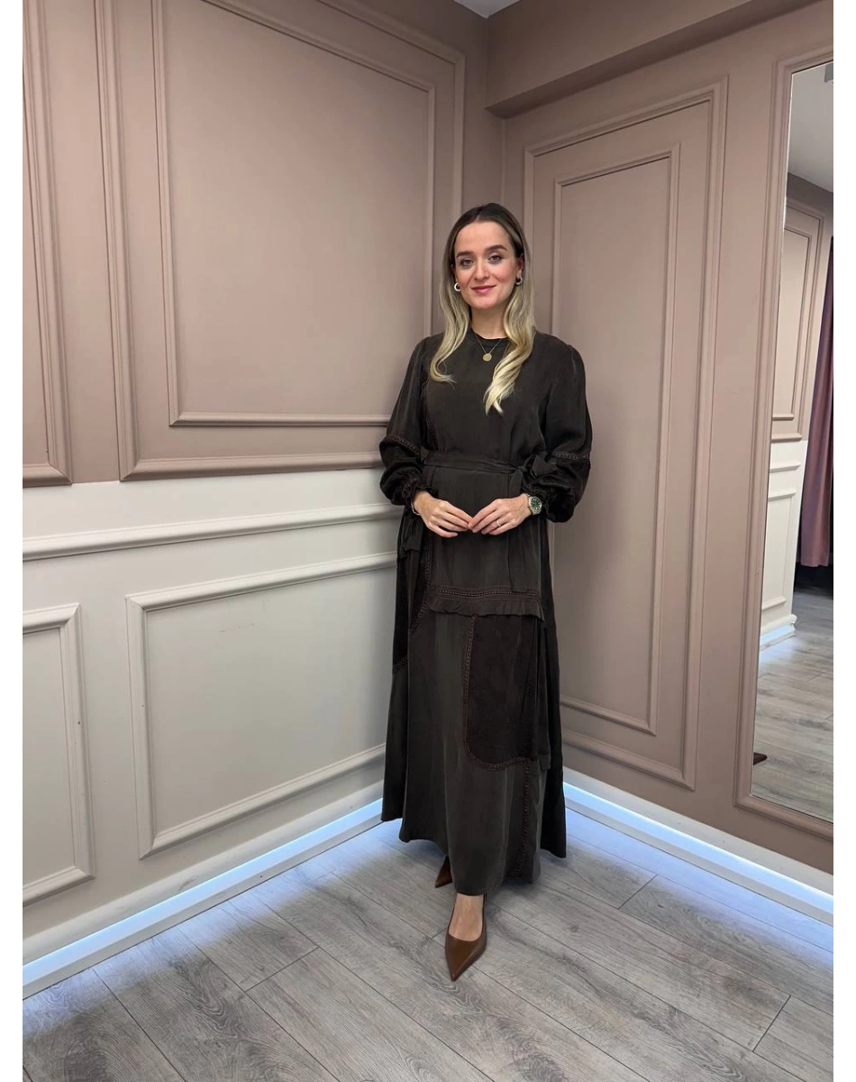 Misswhence 38818 Kahverengi Cupro Elbise