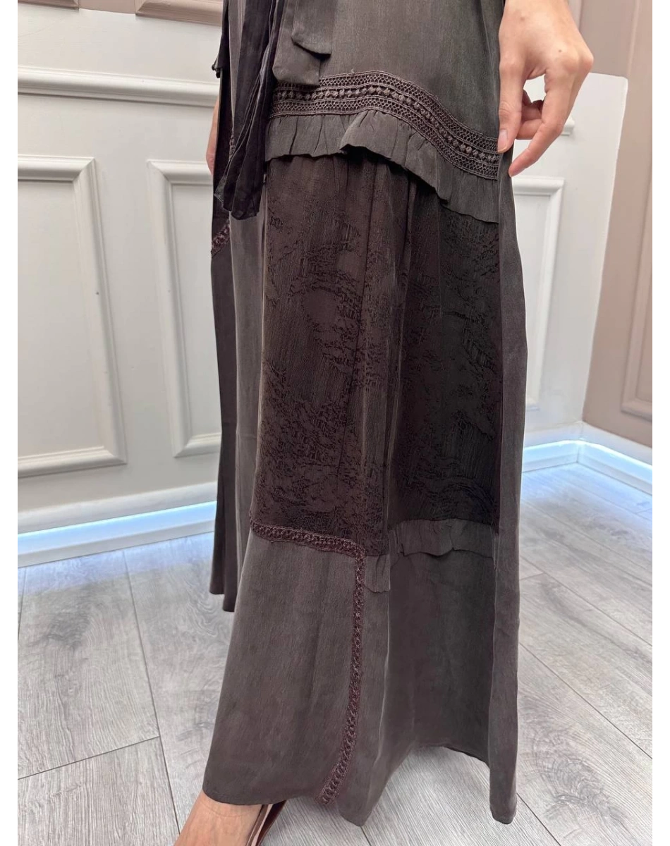 Misswhence 38818 Kahverengi Cupro Elbise