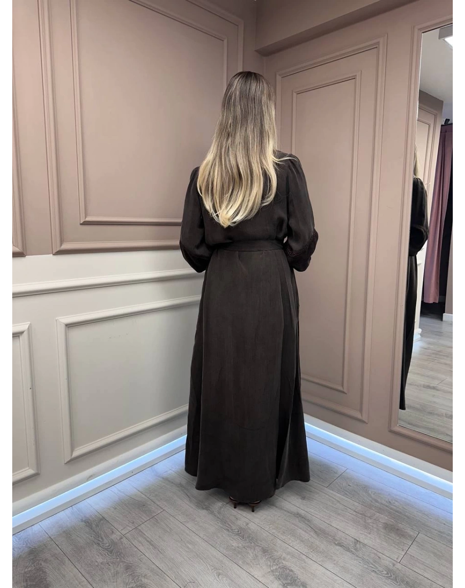 Misswhence 38818 Kahverengi Cupro Elbise