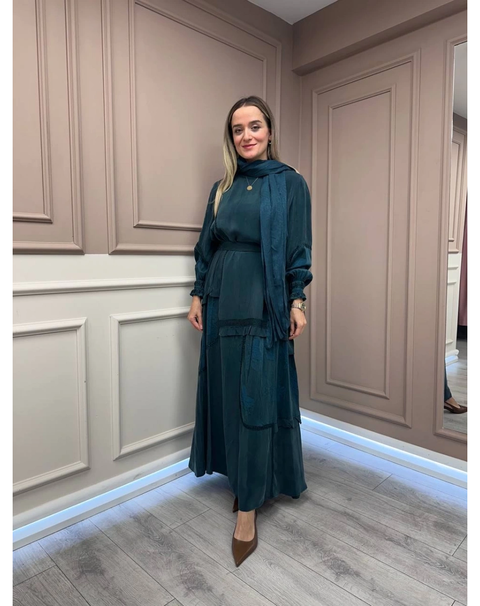 Misswhence 38818 Zümrüt Cupro Elbise