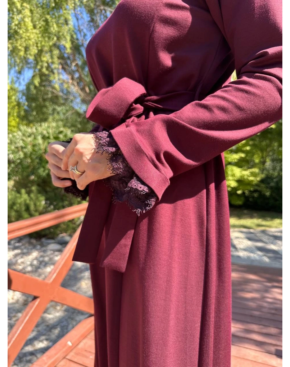 Misswhence 38823 Bordo Güpür Detaylı Elbise