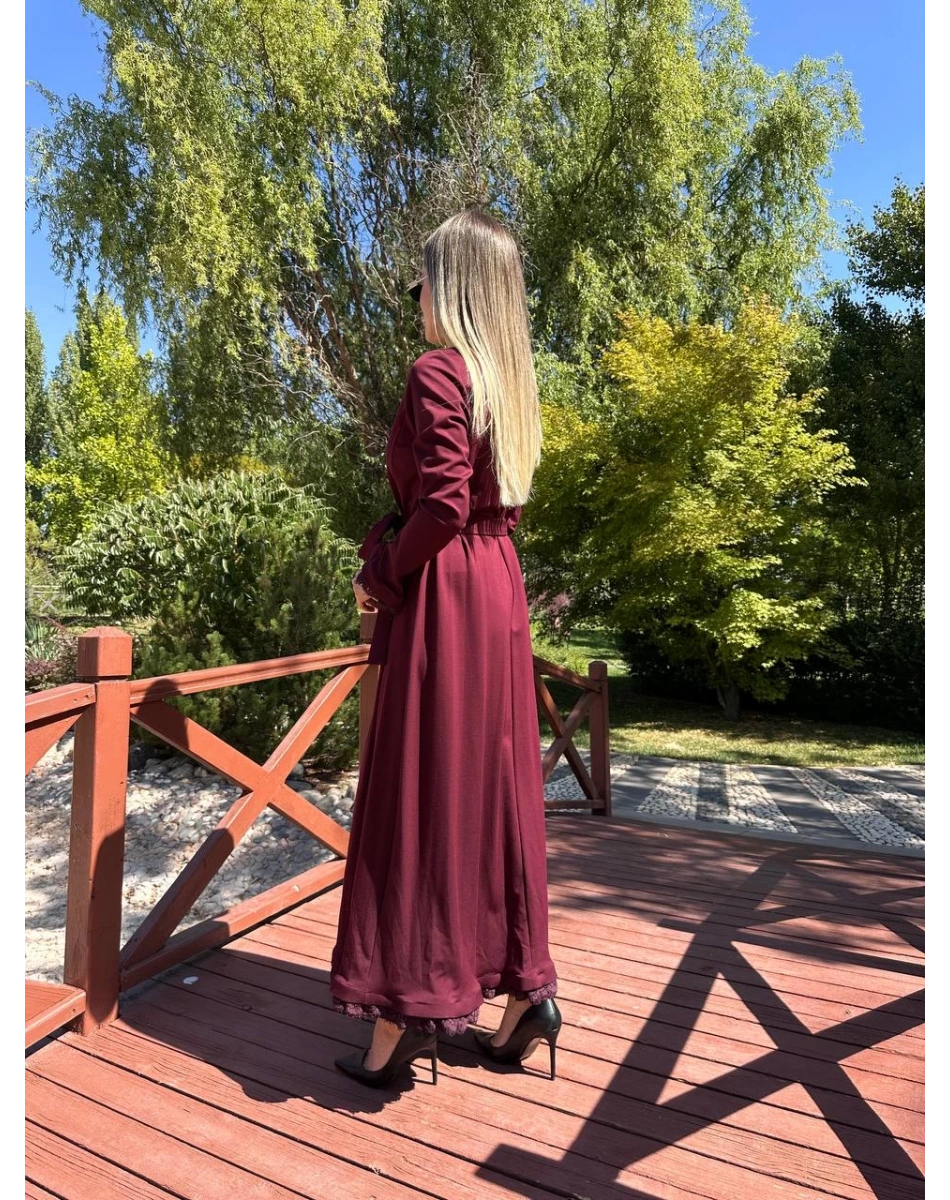 Misswhence 38823 Bordo Güpür Detaylı Elbise