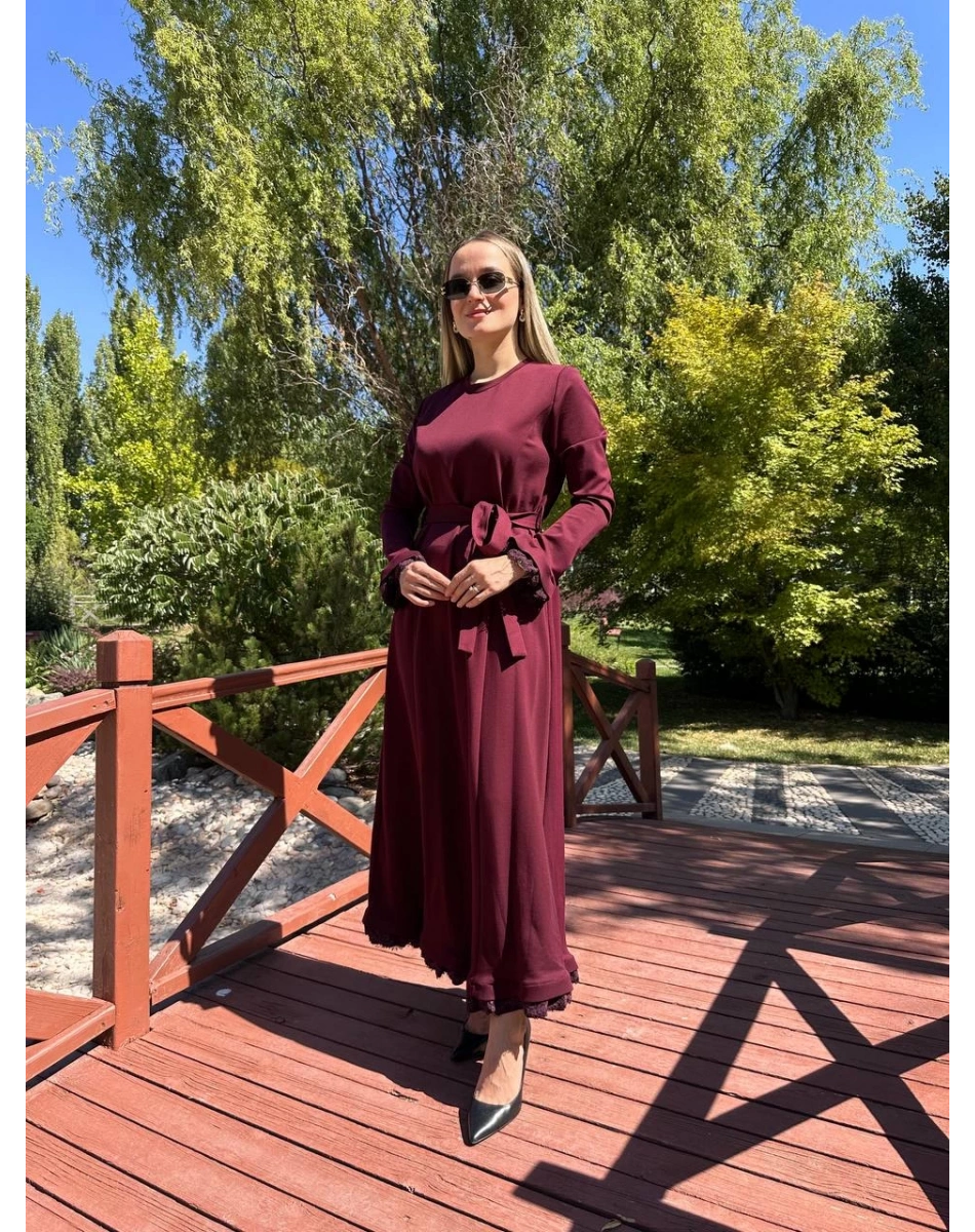 Misswhence 38823 Bordo Güpür Detaylı Elbise