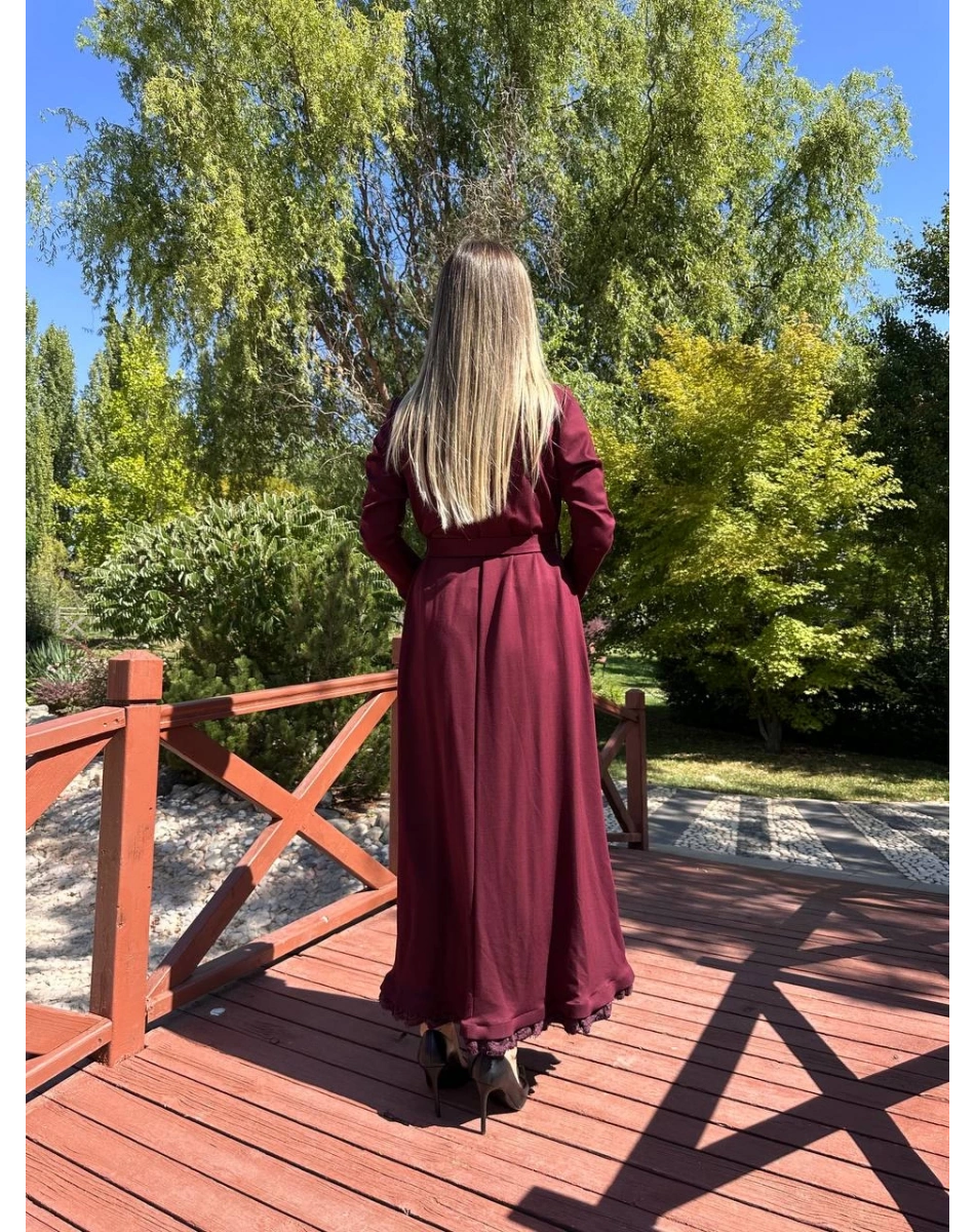 Misswhence 38823 Bordo Güpür Detaylı Elbise