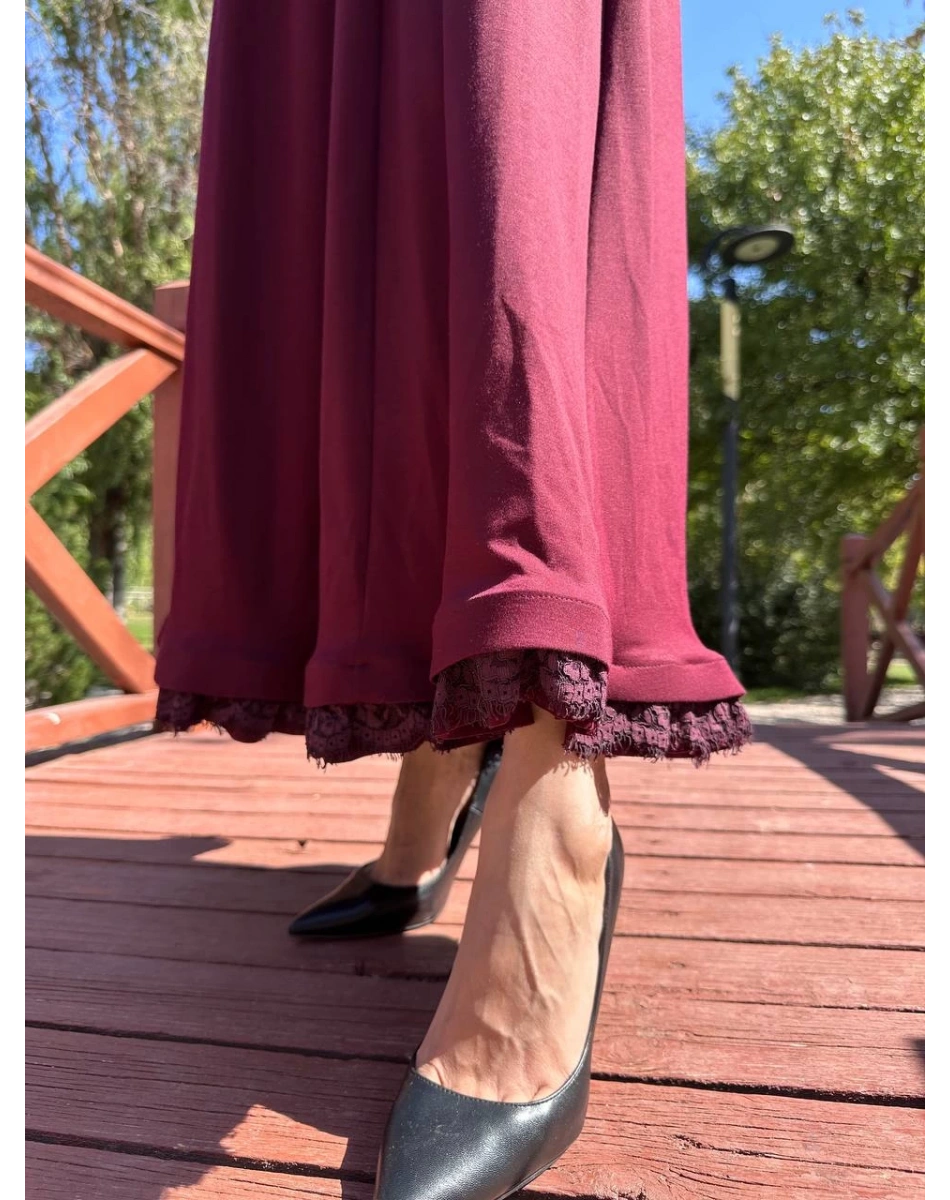 Misswhence 38823 Bordo Güpür Detaylı Elbise