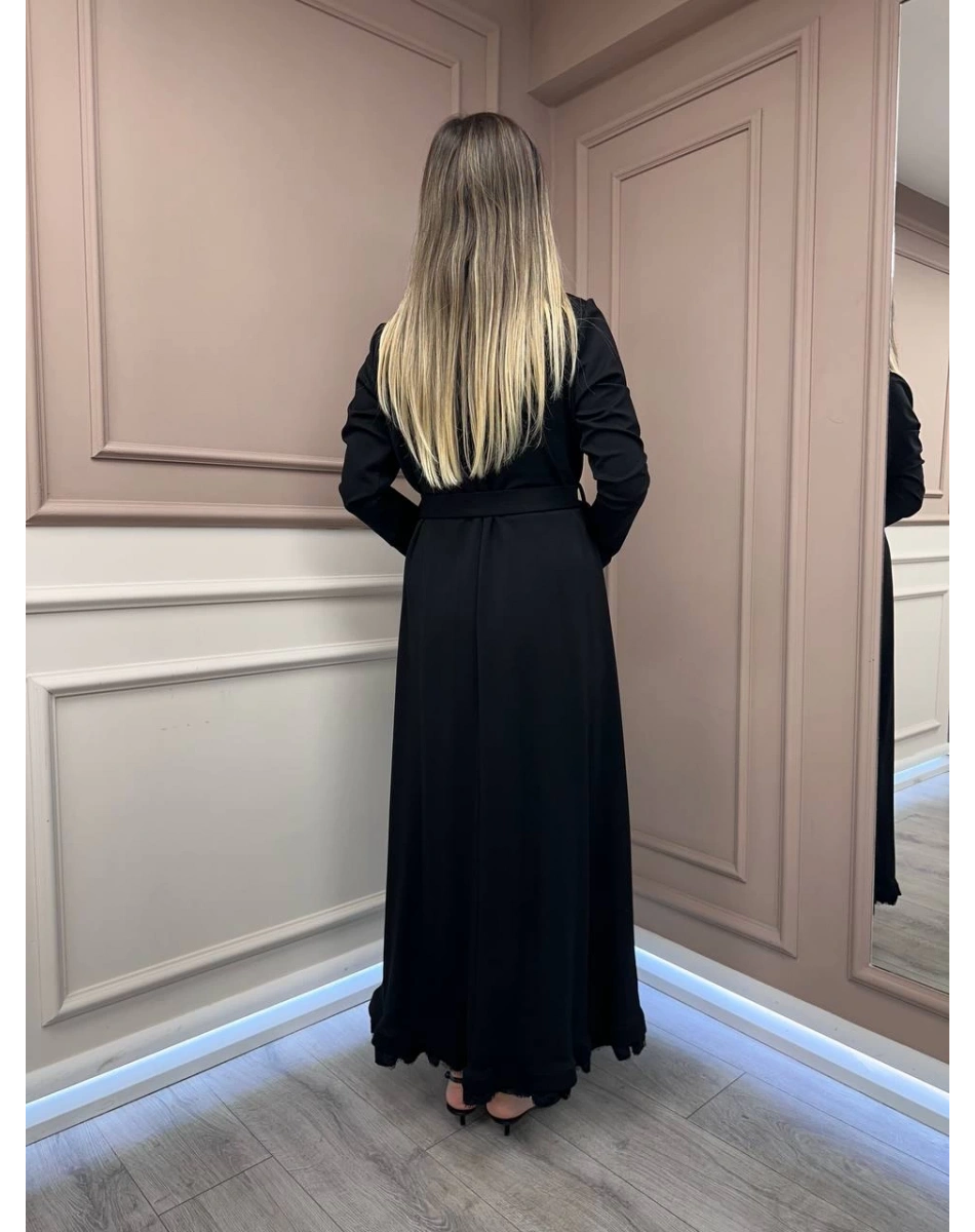 Misswhence 38823 Siyah Güpür Detaylı Elbise