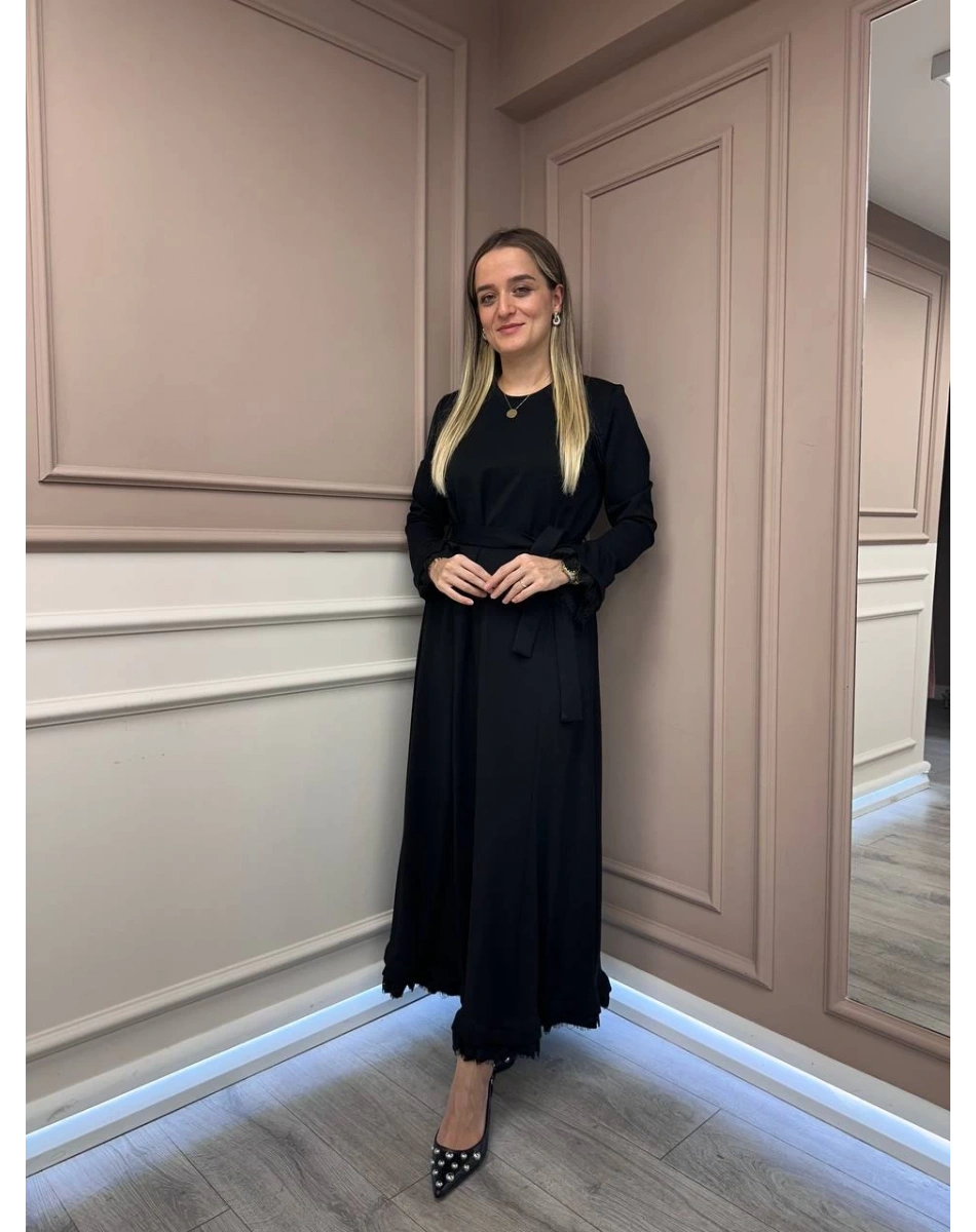 Misswhence 38823 Siyah Güpür Detaylı Elbise