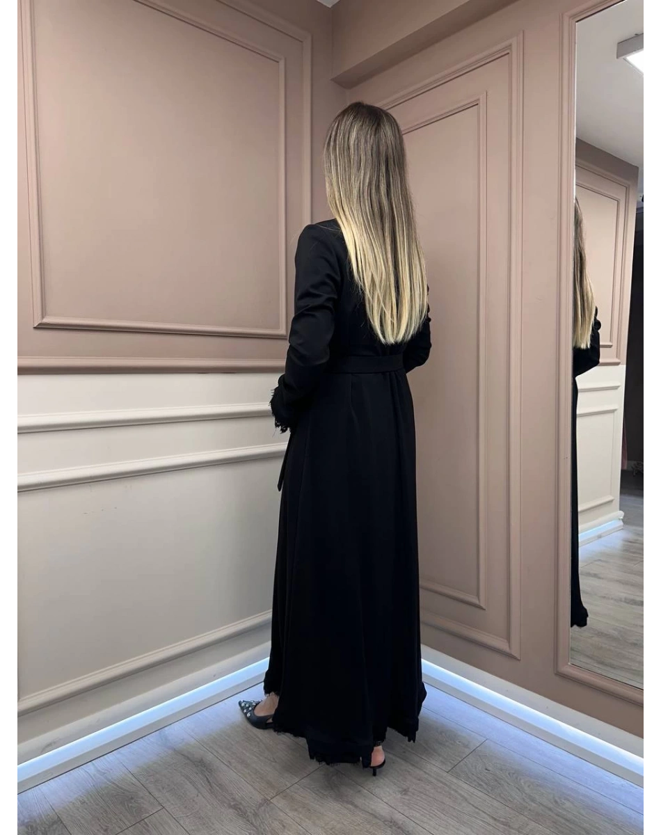 Misswhence 38823 Siyah Güpür Detaylı Elbise