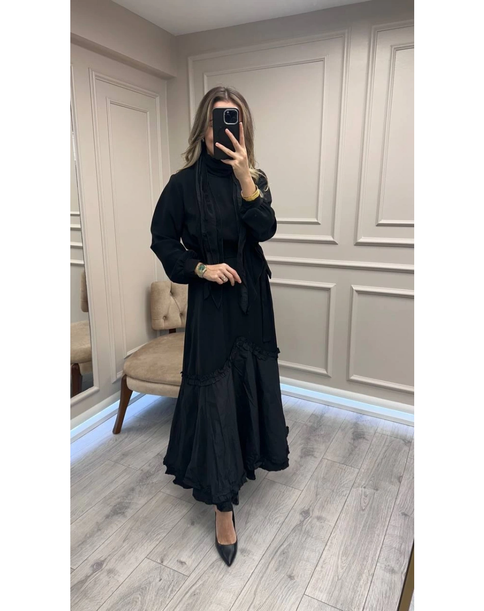 Misswhence 38826 Siyah Etek Ucu Tafta Detaylı Elbise
