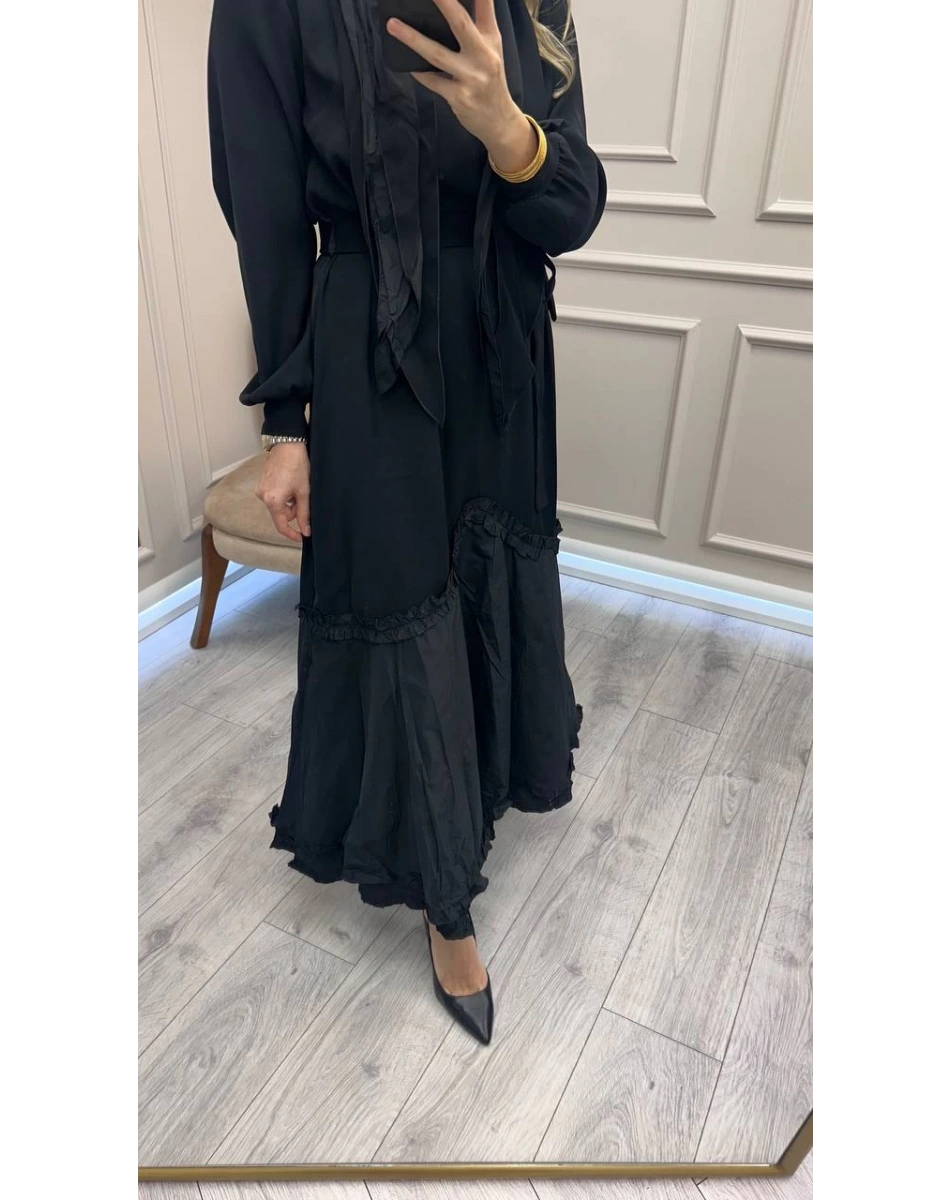 Misswhence 38826 Siyah Etek Ucu Tafta Detaylı Elbise