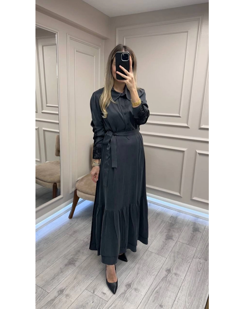 Misswhence 38827 Gri Arkası Desenli Elbise