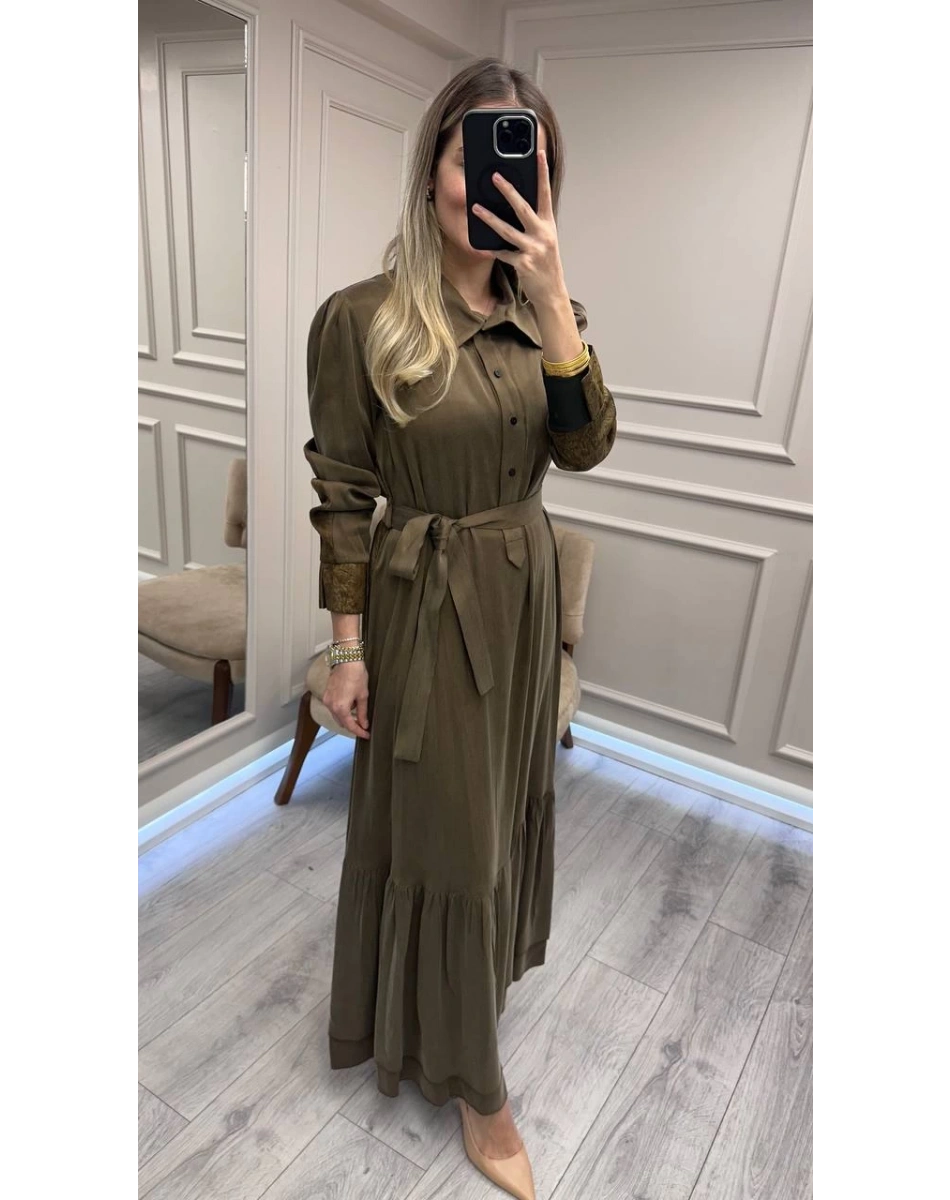 Misswhence 38827 Yeşil Arkası Desenli Elbise