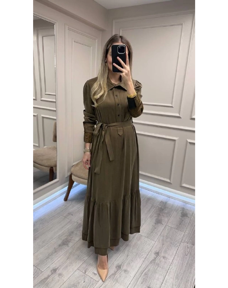 Misswhence 38827 Yeşil Arkası Desenli Elbise