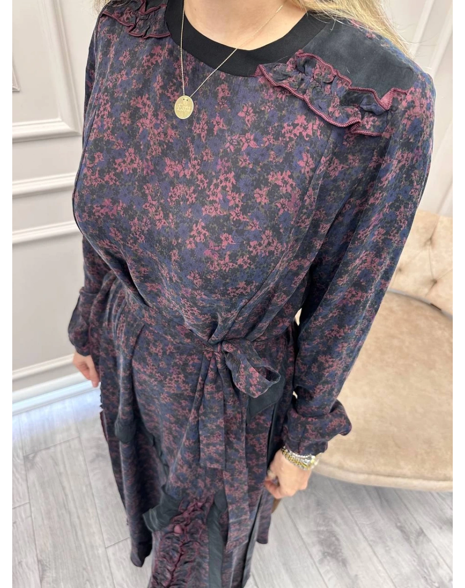 Misswhence 38829 Bordo Desenli Cupro Elbise