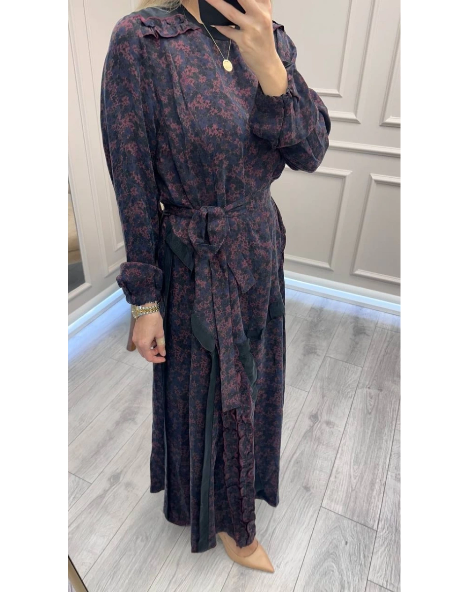 Misswhence 38829 Bordo Desenli Cupro Elbise