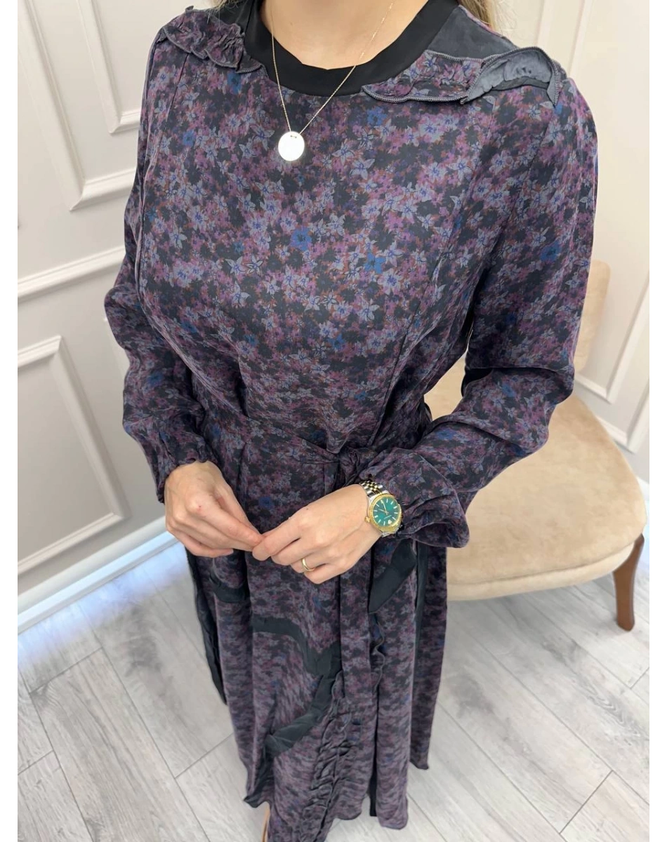 Misswhence 38829 Gri Desenli Cupro Elbise