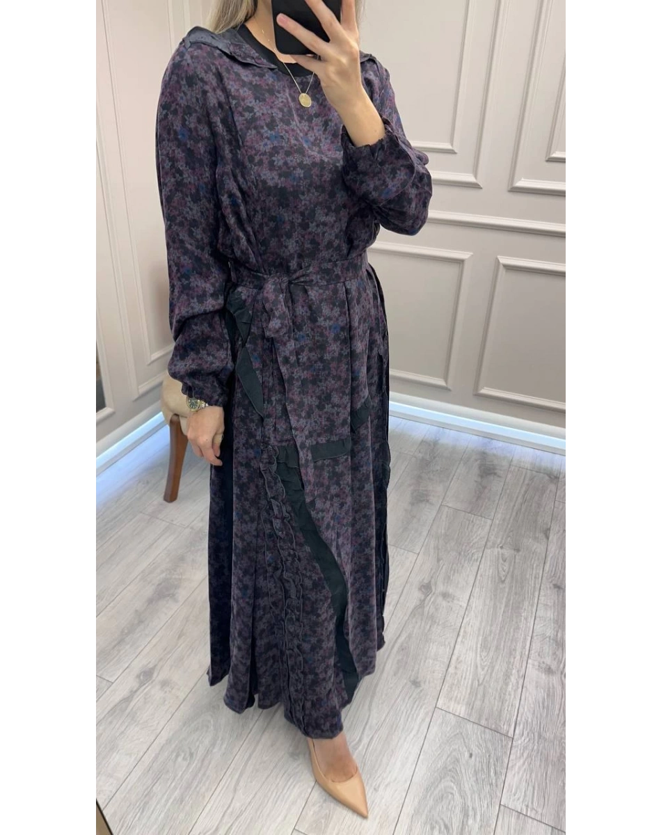 Misswhence 38829 Gri Desenli Cupro Elbise