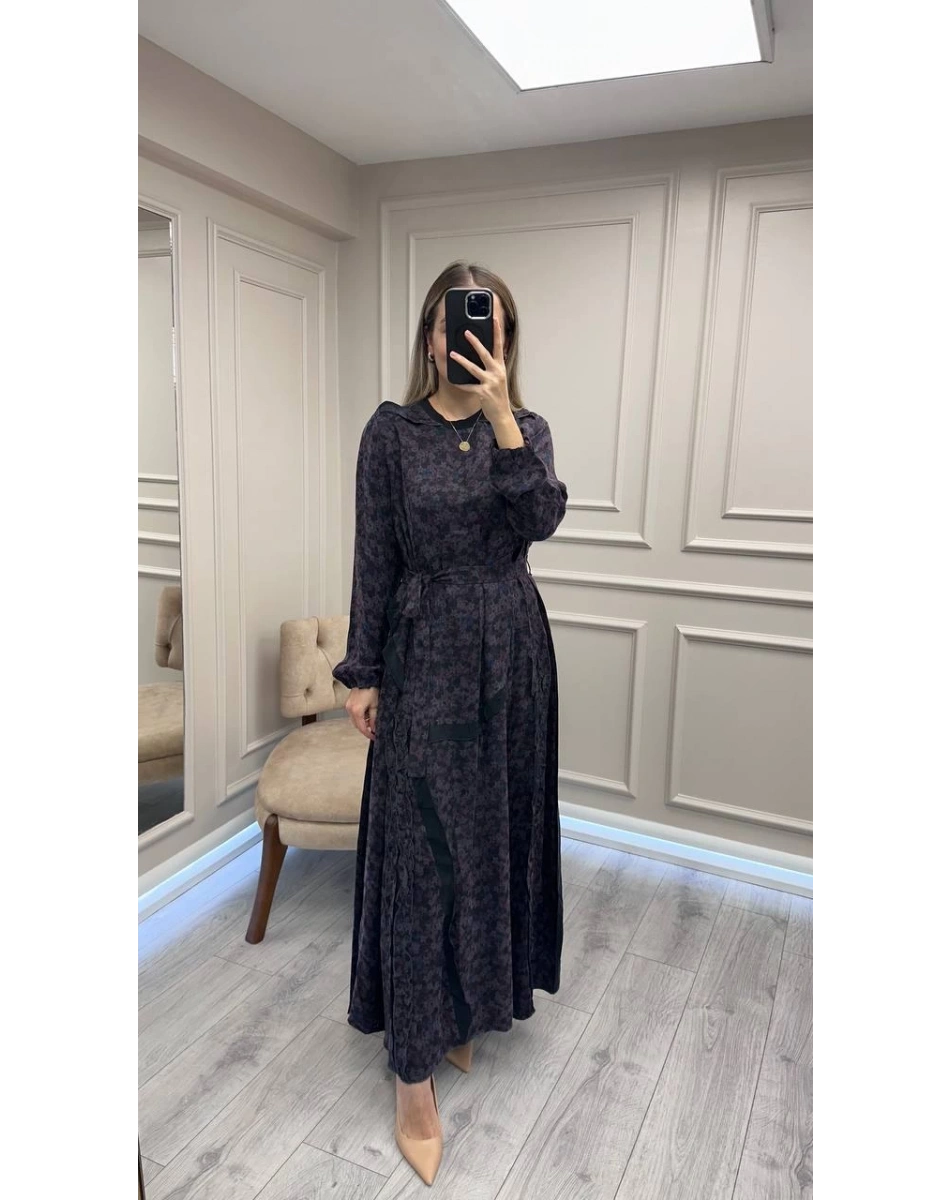 Misswhence 38829 Gri Desenli Cupro Elbise